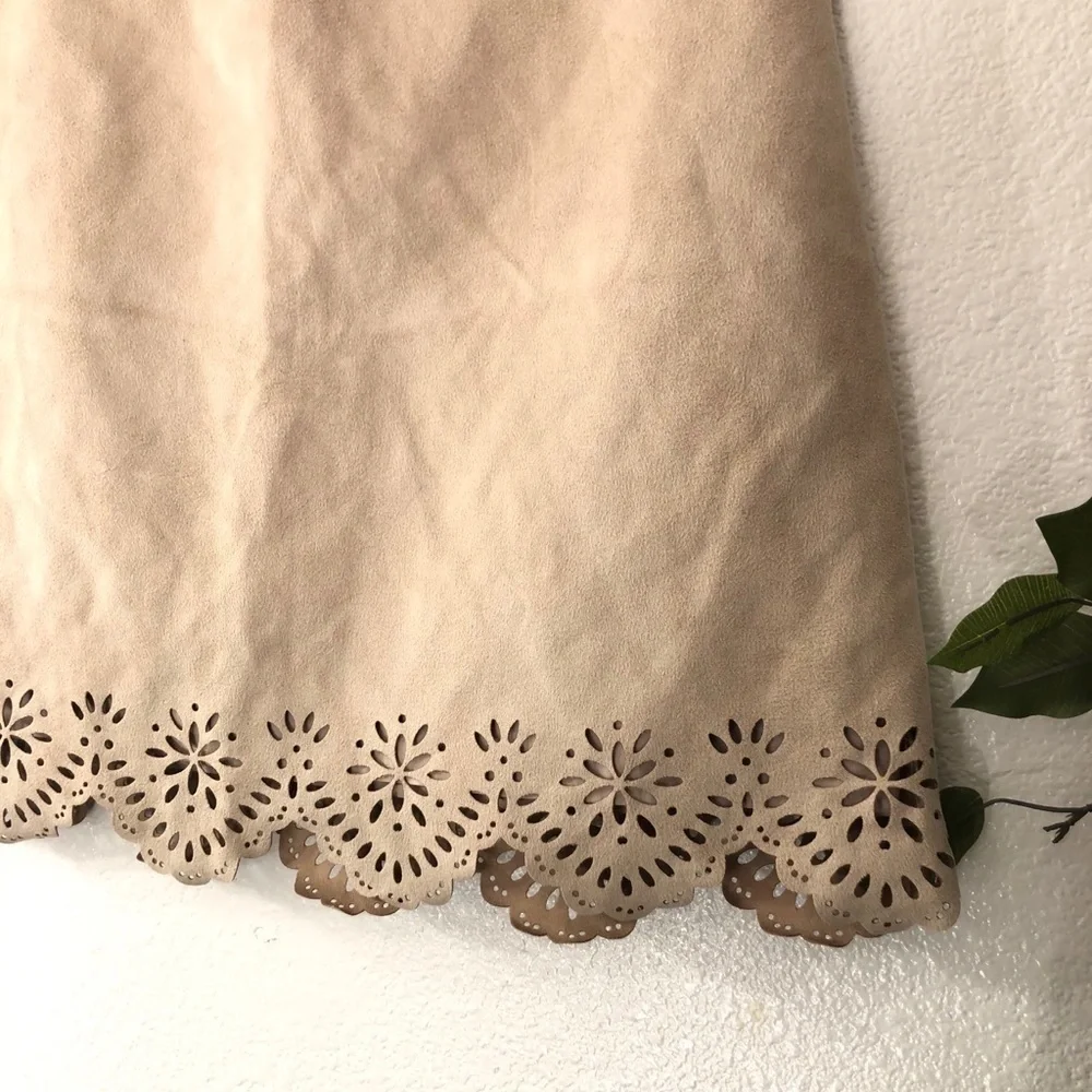 Hollister Tan Suede Skirt With Floral Cutouts